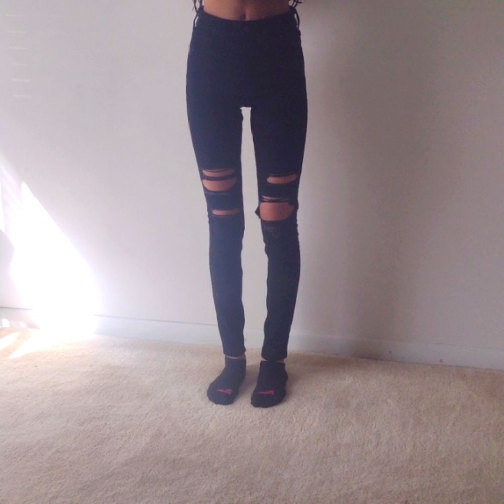 Hollister high rise super skinny distressed black jeans